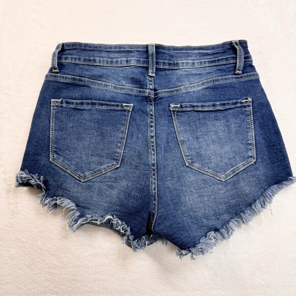 Kancan Cutoff Fringe Hem Jean Shorts Blue Stretchy Beach Vacay Boho Size 28 - Picture 5 of 7